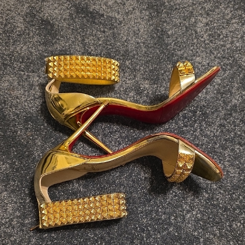 Christian Louboutin Gold and Red High Heeled Pumps